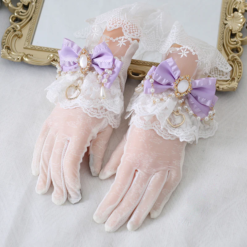 Elegant Pretty Lace Bow Diamond Gemstone Gloves - Image 8