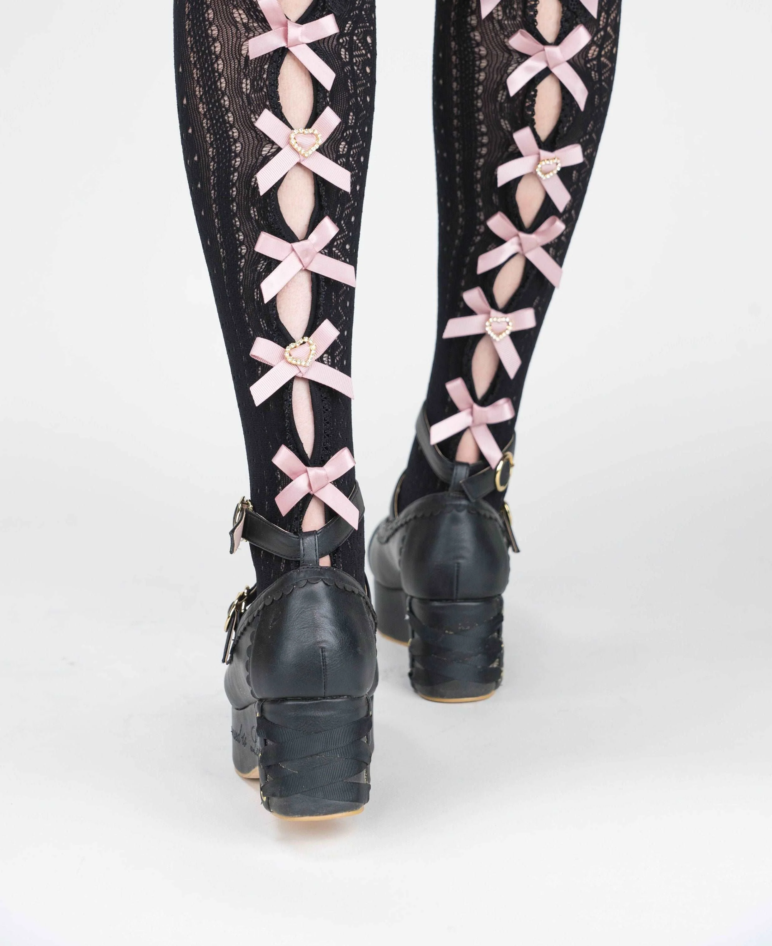 Elegant Princess EGL Black White Pink Hollow Bow Knee High Socks - Image 10
