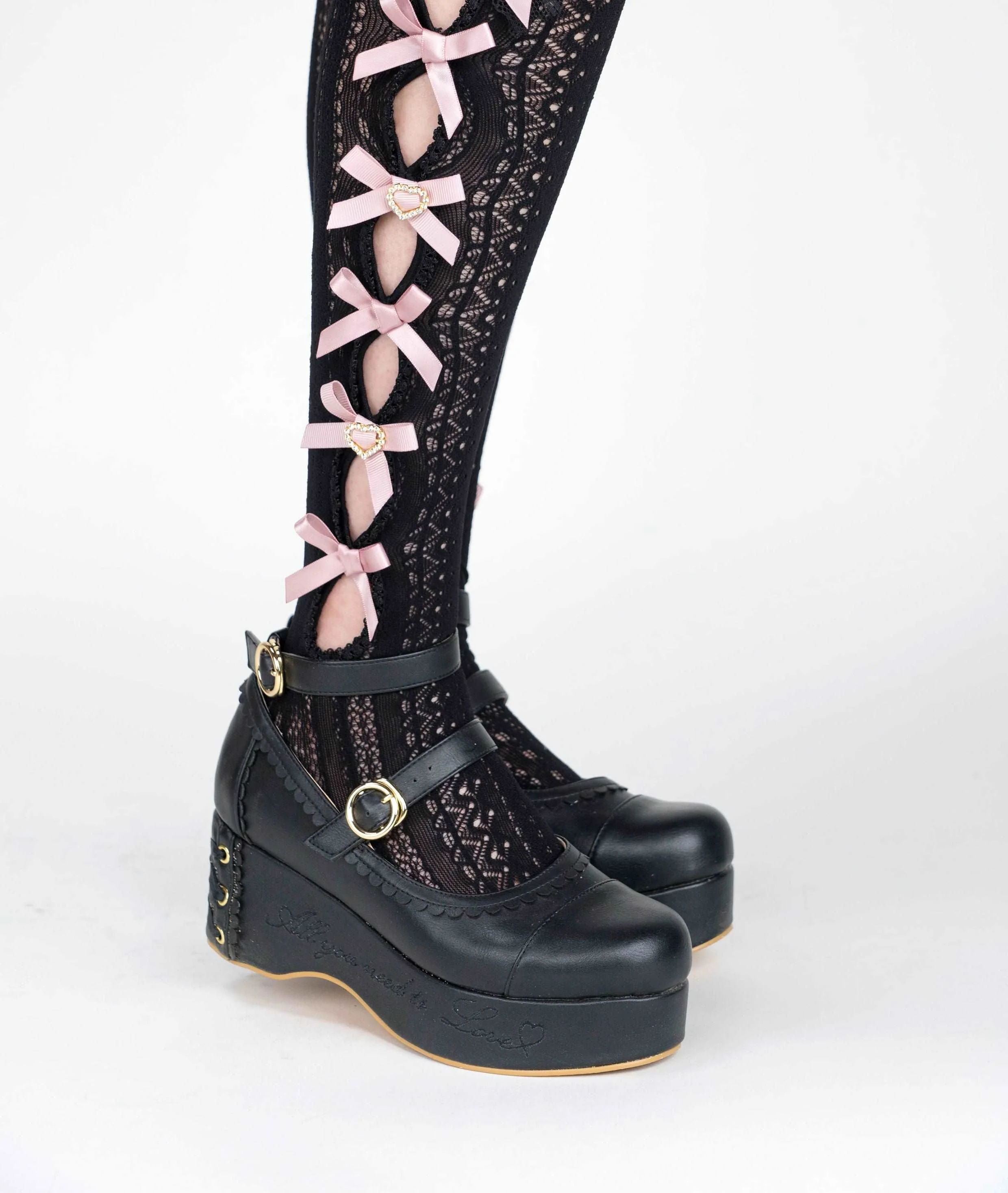 Elegant Princess EGL Black White Pink Hollow Bow Knee High Socks - Image 12