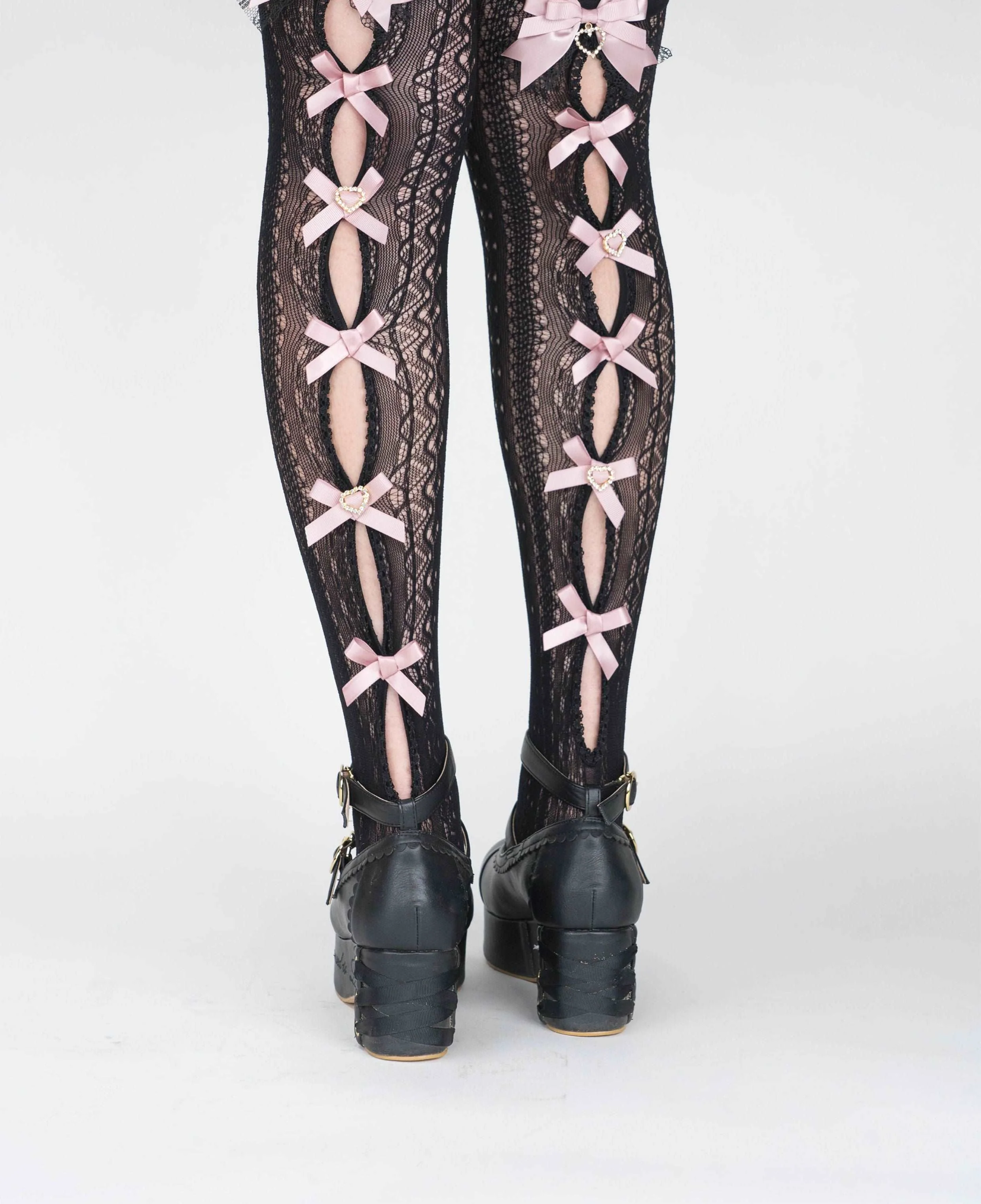 Elegant Princess EGL Black White Pink Hollow Bow Knee High Socks - Image 13