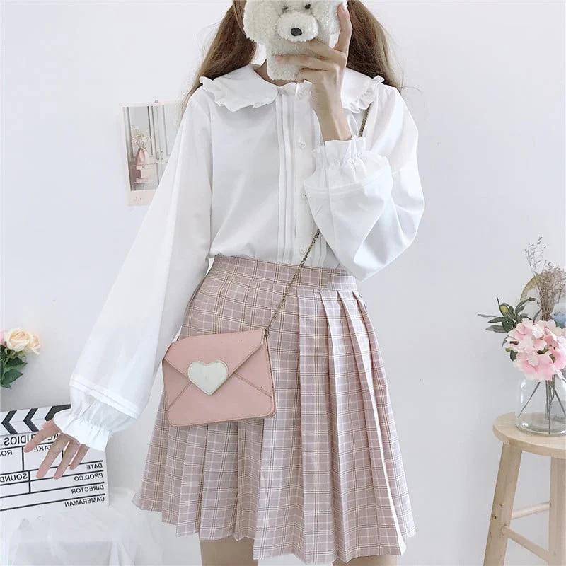 Embroidery Lace Collar Long Sleeve White Black Shirt Blouse - Image 7