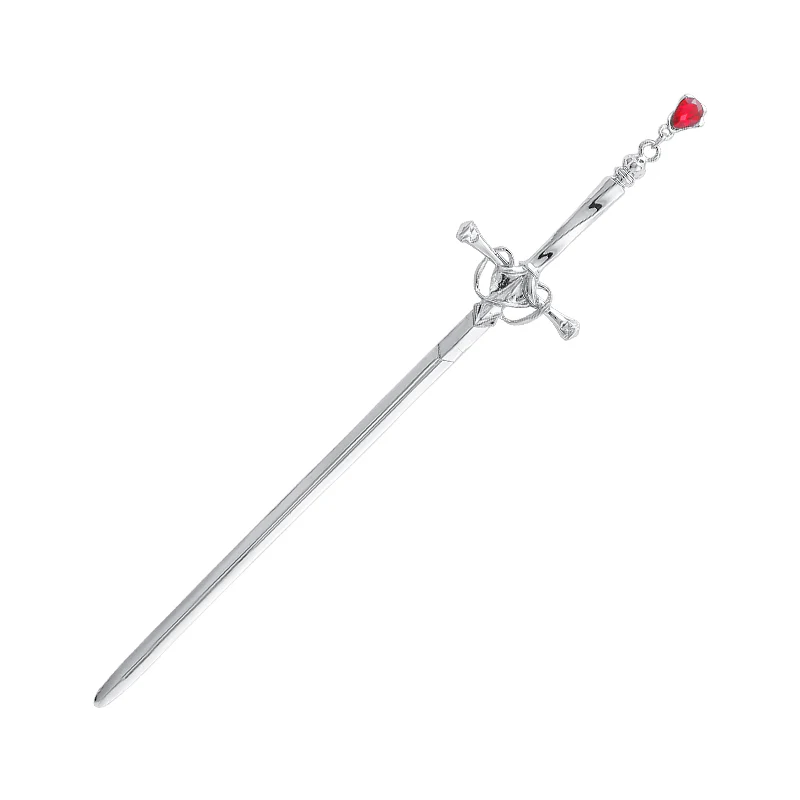 Fantasy Gothic Ancient Sword Girl Silver Red Metal Hairpin Clip Hair Accessories - Image 6