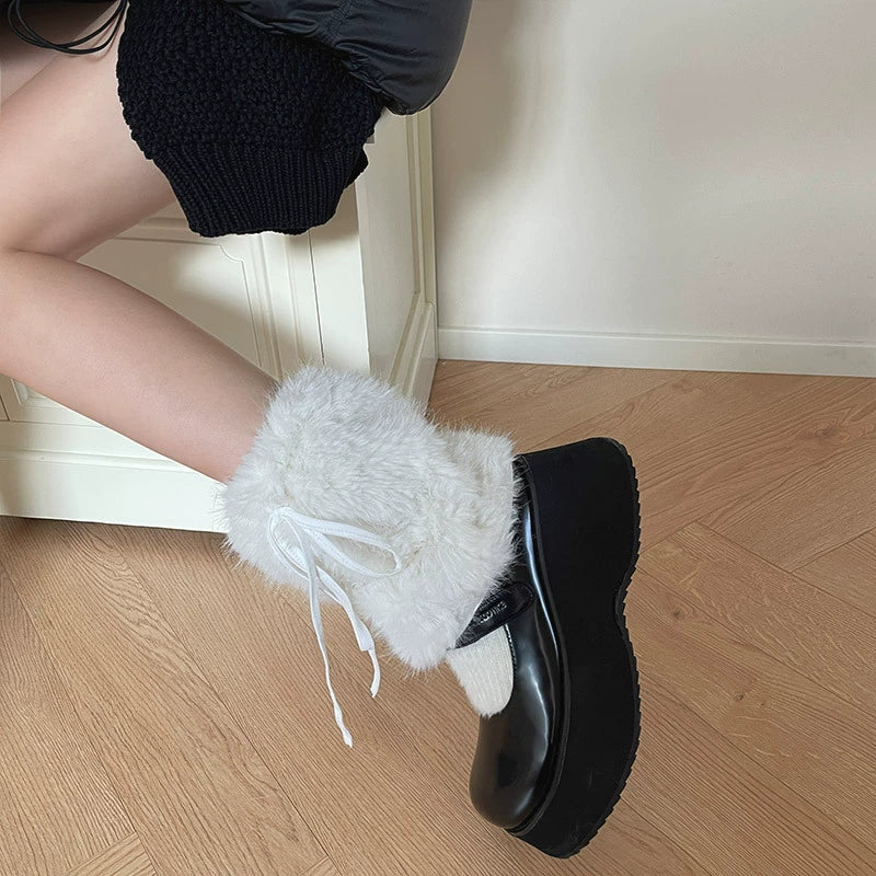 Fur Pompom Balls Cute White Fuzzy Leg Warmers - Image 6