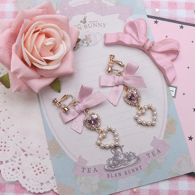 Gem Pearl Heart Love Jewelry Classic Earrings - Image 3