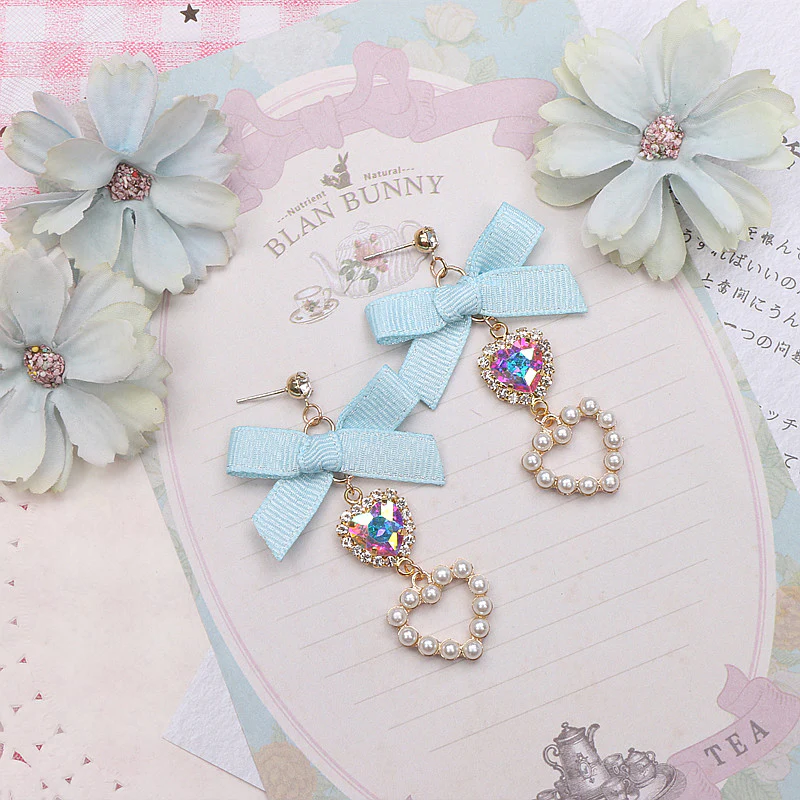 Gem Pearl Heart Love Jewelry Classic Earrings - Image 5