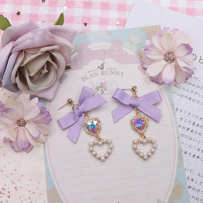Gem Pearl Heart Love Jewelry Classic Earrings - Image 6