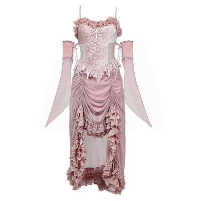 Blood Supply Guardian of Sakura Tress Gothic Lace Velvet Pink Suspender Dress - Image 10