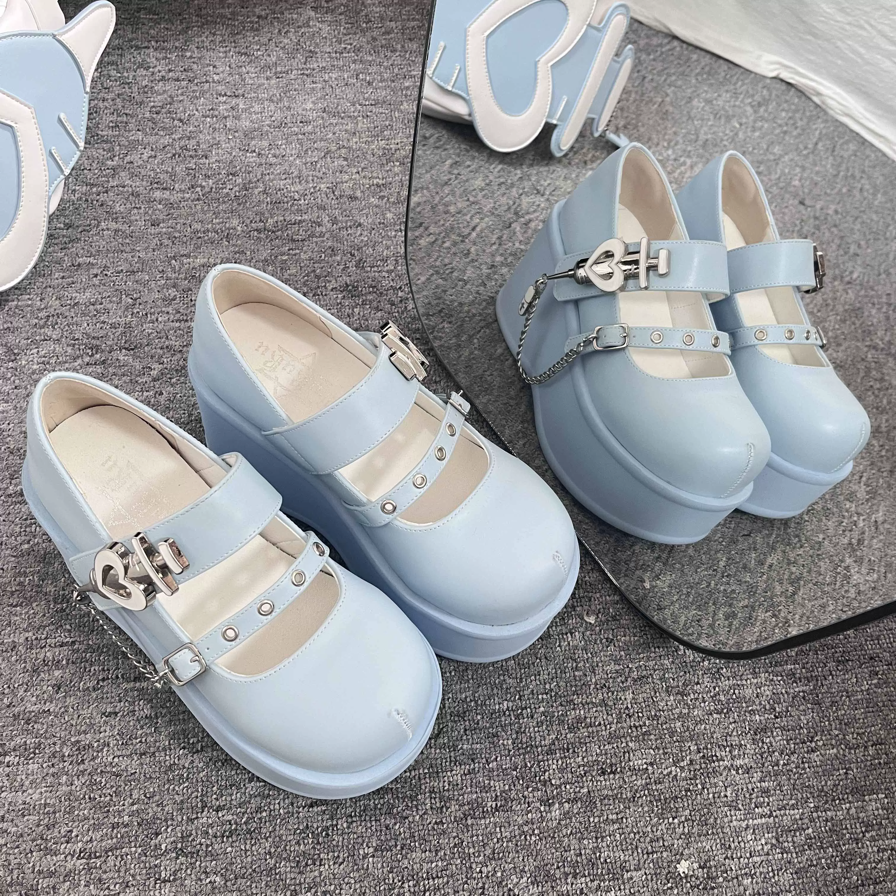 Gururu Love Potion Cross Heart Lolita Pink Blue Purple Mary Jane Shoes - Image 11