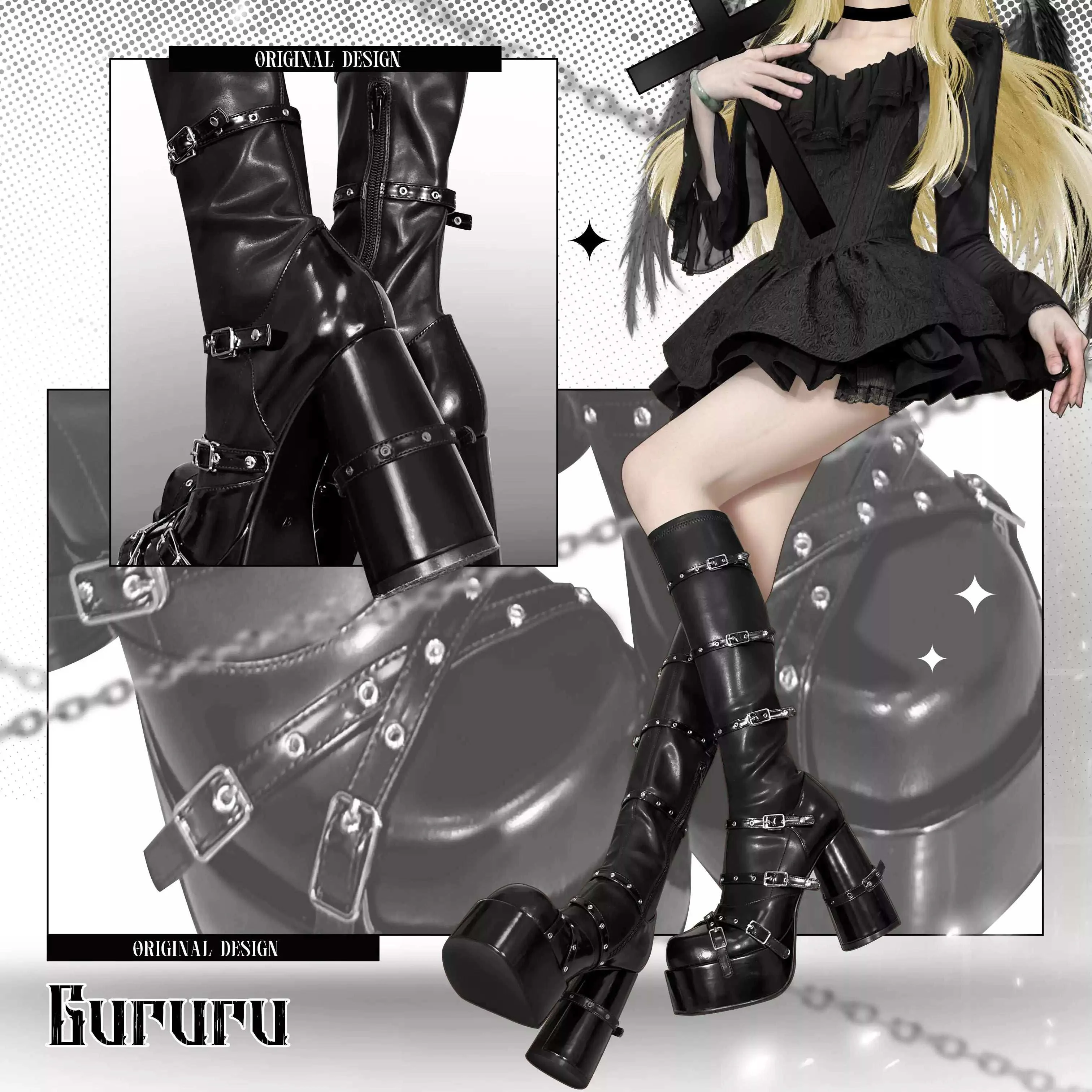 Gururu Sin and Love Black Thigh High Boots - Image 2