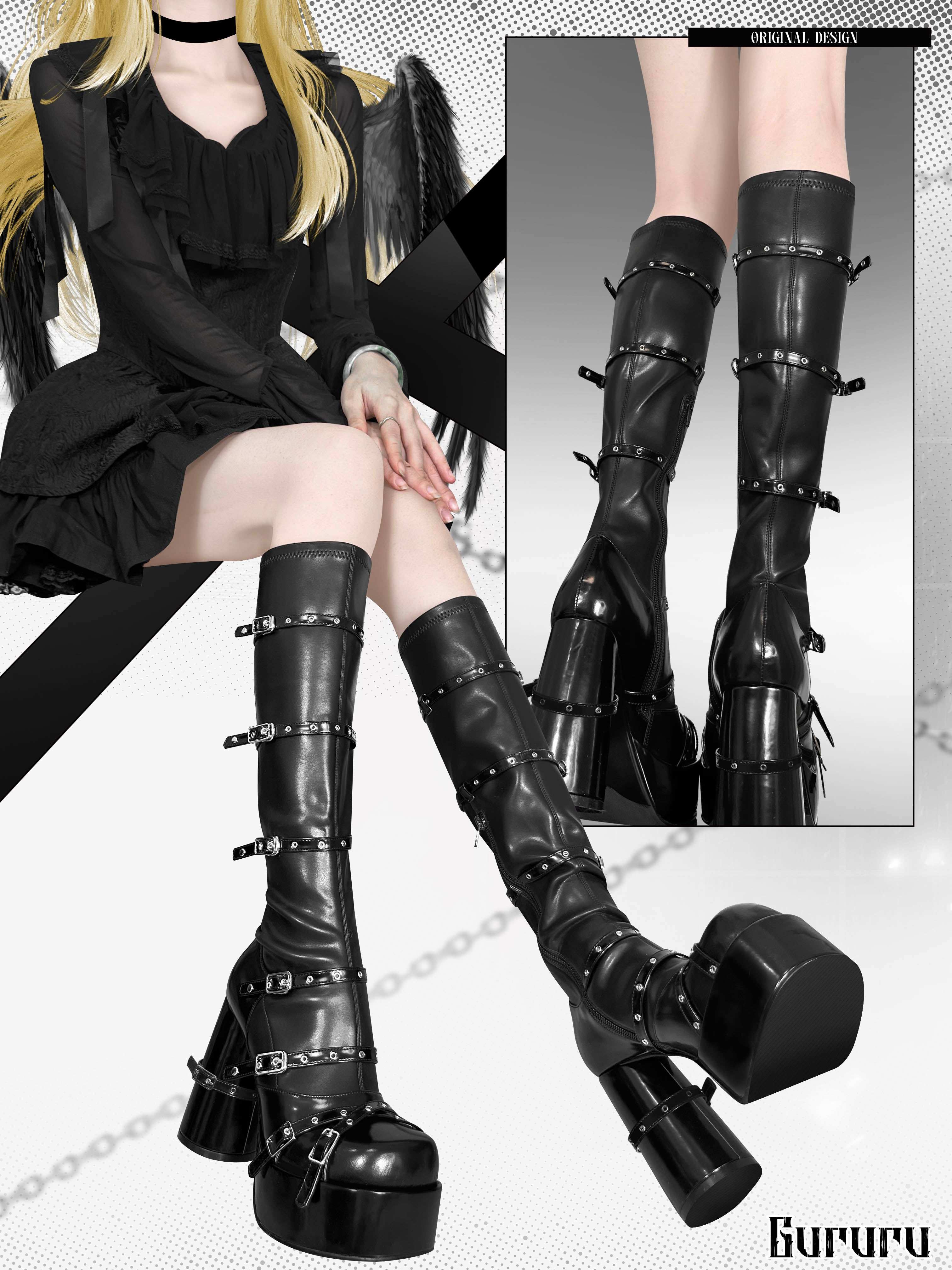 Gururu Sin and Love Black Thigh High Boots - Image 3