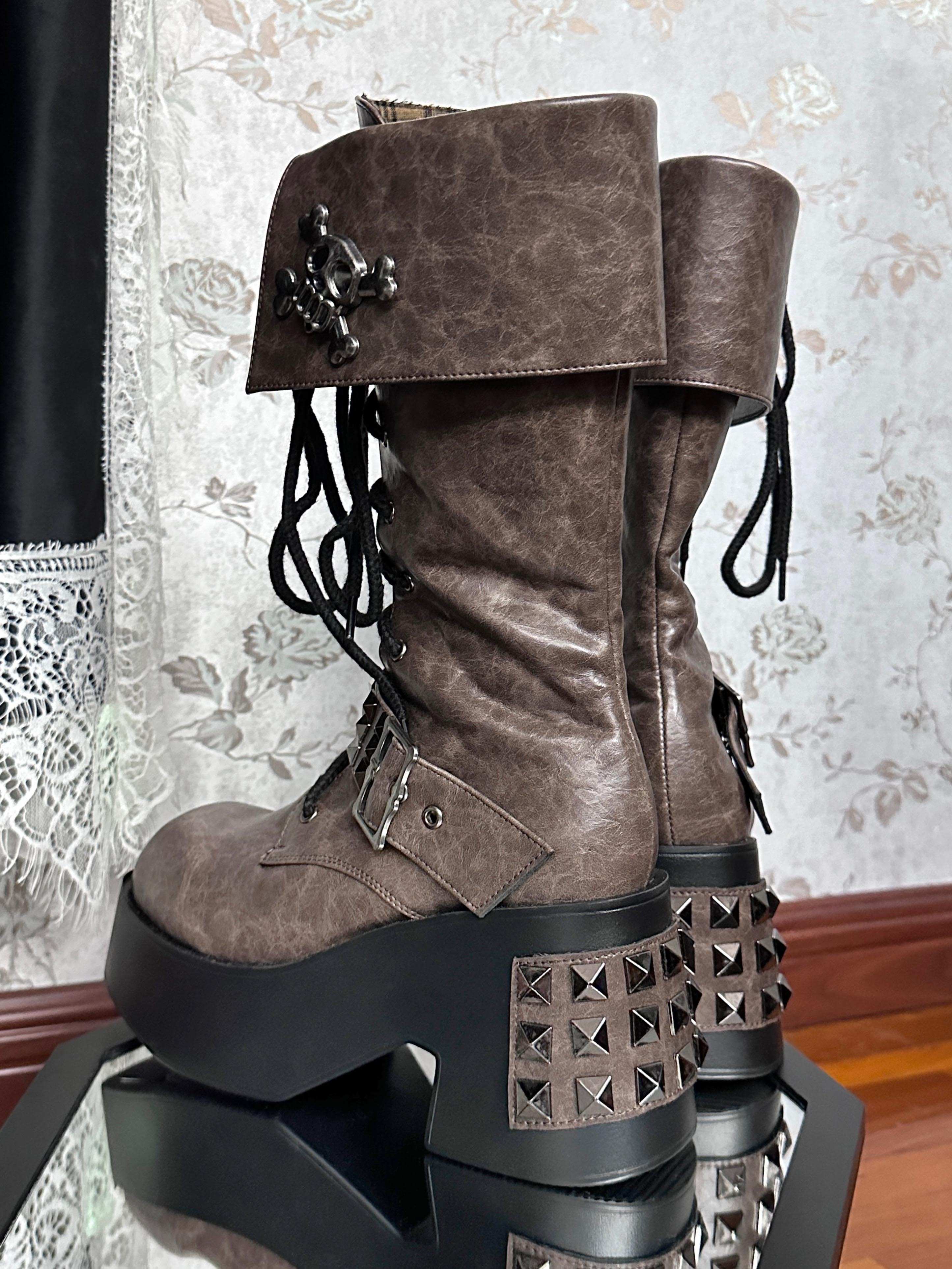 Gururu Sirenia Skull Brown Black Boots - Image 4