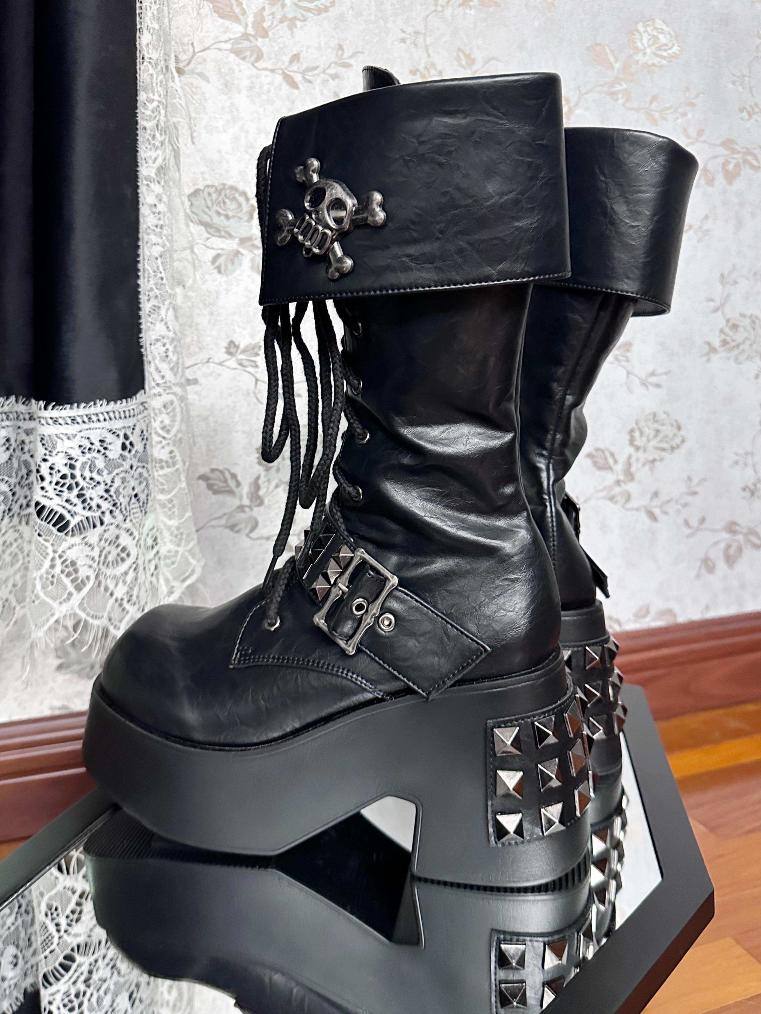 Gururu Sirenia Skull Brown Black Boots - Image 5