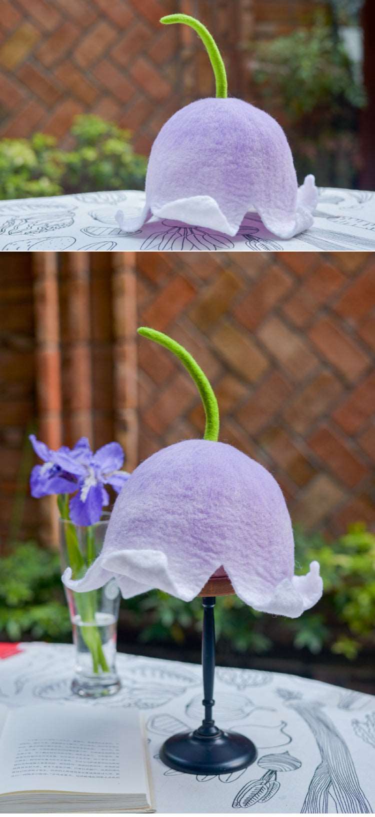 Bell Orchid Lily of Valley Purple Fairy Flower Cute Wool Hat - Image 7