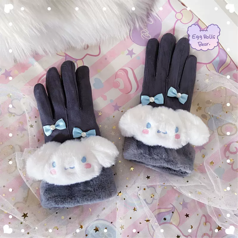 Handmade Purple Devil Melody Cinnamon Dog Pompom Winter Suede Gloves - Image 4