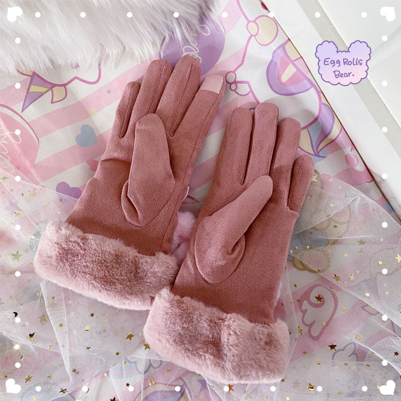 Handmade Purple Devil Melody Cinnamon Dog Pompom Winter Suede Gloves - Image 6
