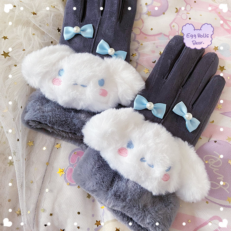 Handmade Purple Devil Melody Cinnamon Dog Pompom Winter Suede Gloves - Image 7