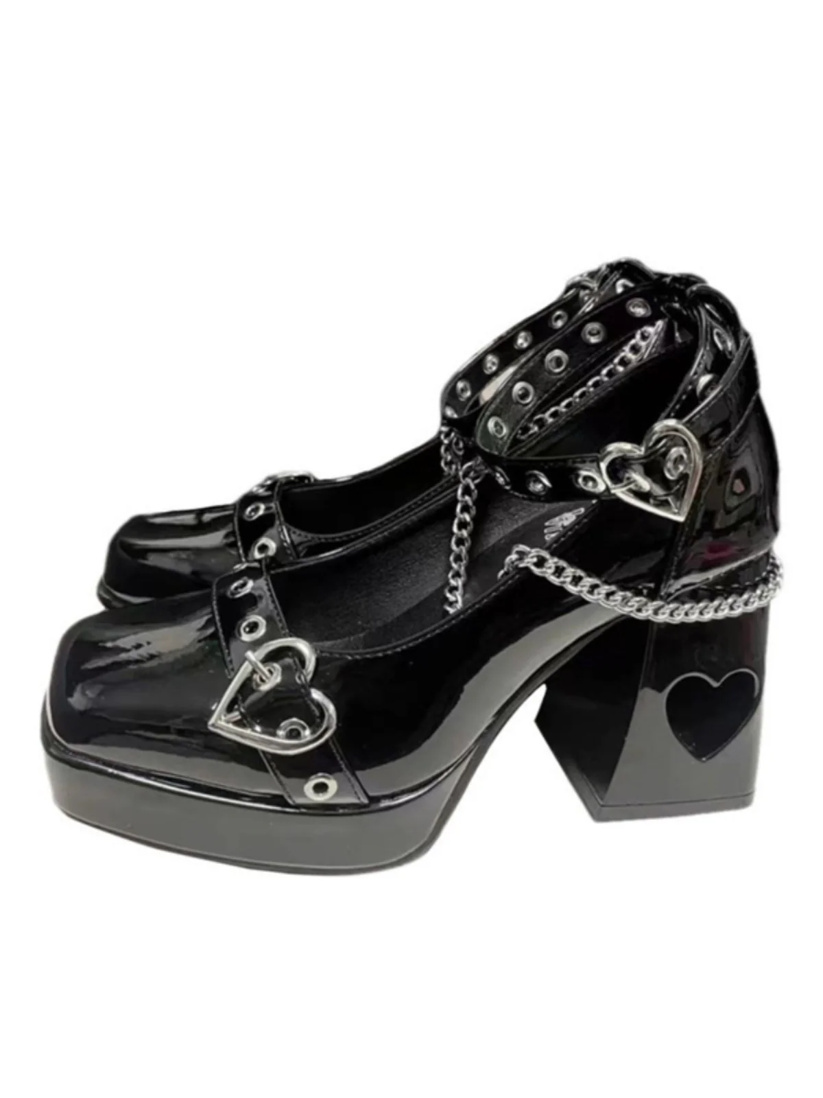 Yishicha Heart EGL Chain Shackles Square Toe High Heels Platform Shoes - Image 2