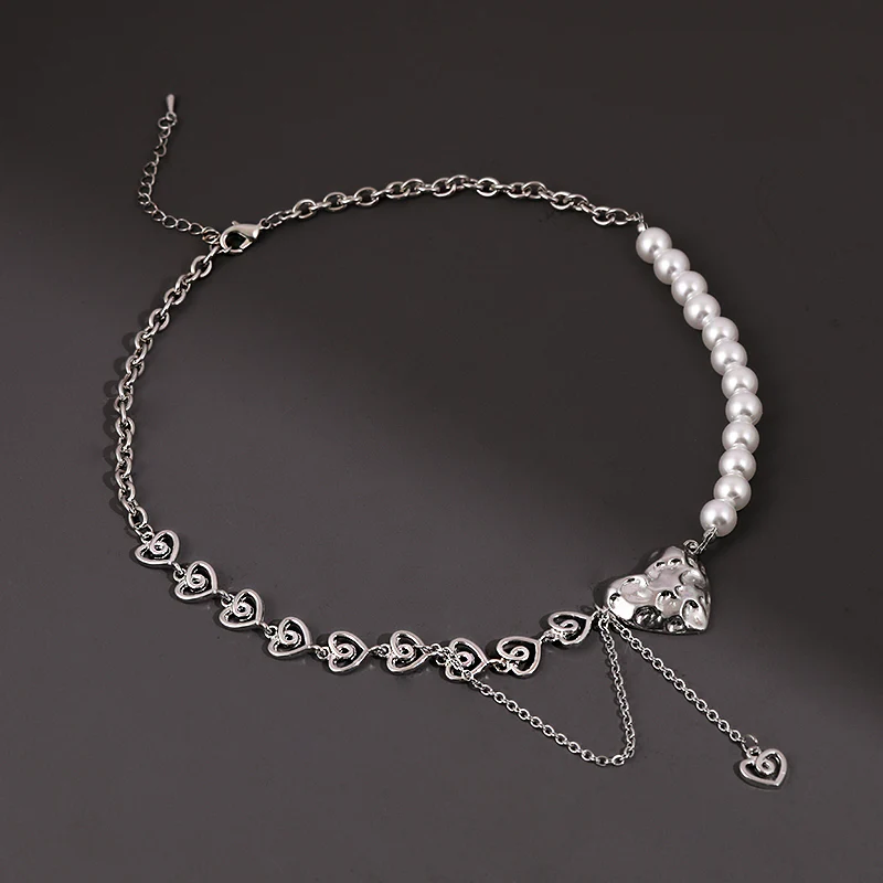 Sweet Gem Silver Chain Pearl Stitching Cross Necklace - Image 5