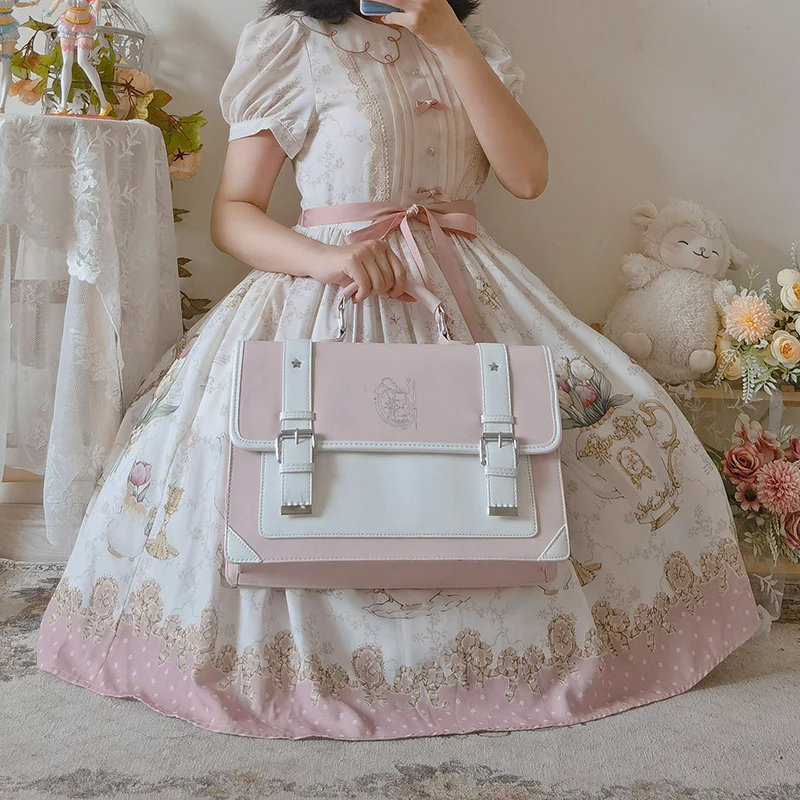 Classic Retro Vintage College Leather Hourglass Embroidery Shoulder Student Briefcase Bag - Image 10
