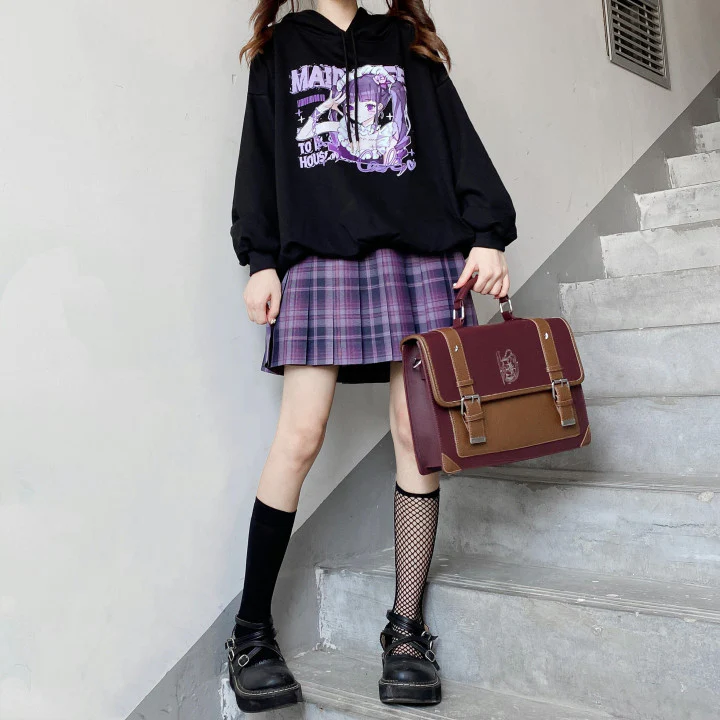 Classic Retro Vintage College Leather Hourglass Embroidery Shoulder Student Briefcase Bag - Image 4