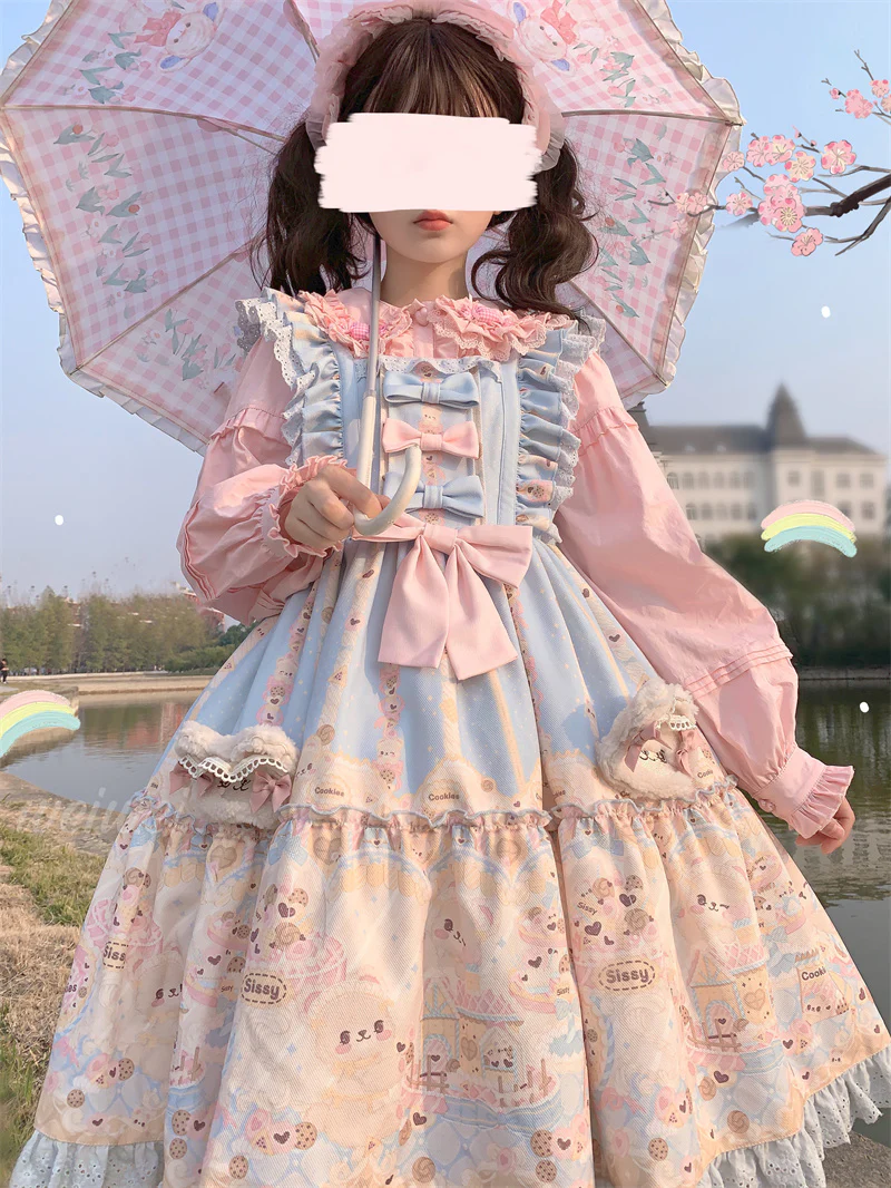 Doll Collar Elegant Lace Pink White Long Sleeve T Shirt Blouse Top - Image 10