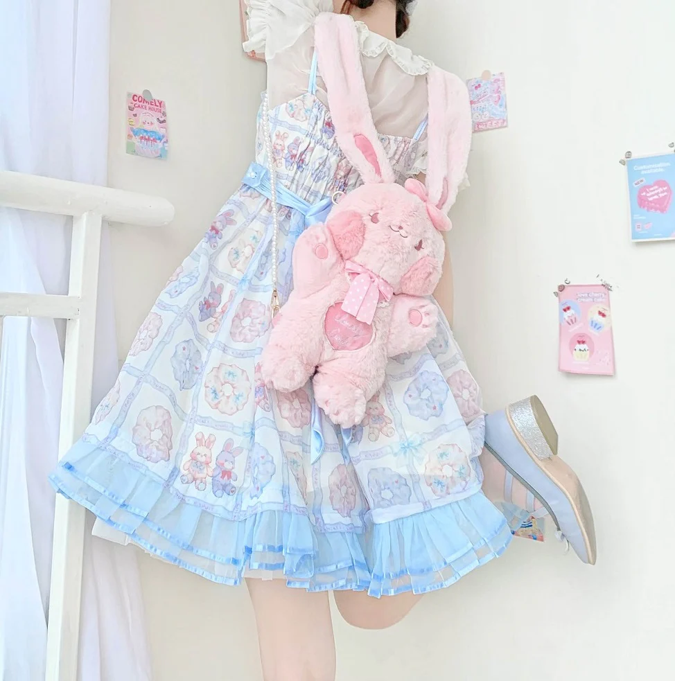 Rabbit Bunny Pink Blue Heart Love Plush Doll Messenger Bag - Image 4