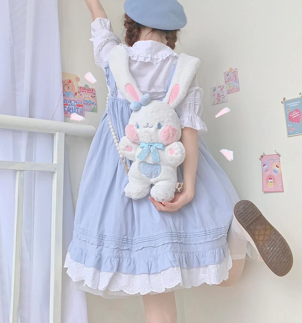 Rabbit Bunny Pink Blue Heart Love Plush Doll Messenger Bag - Image 5