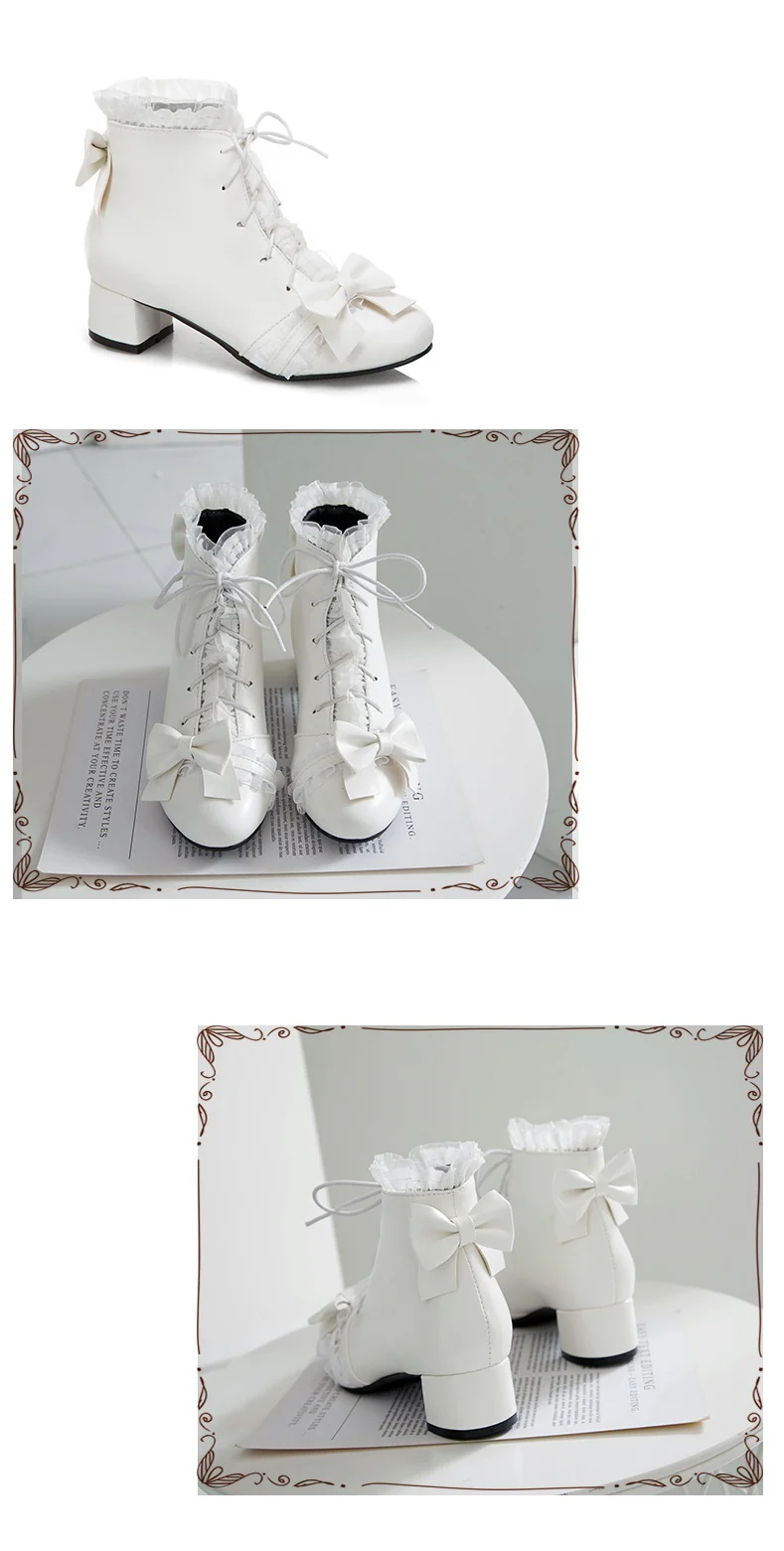Sweet Princess Fairy Girl Bow Lace White Cream Pink High Heels Boots - Image 10