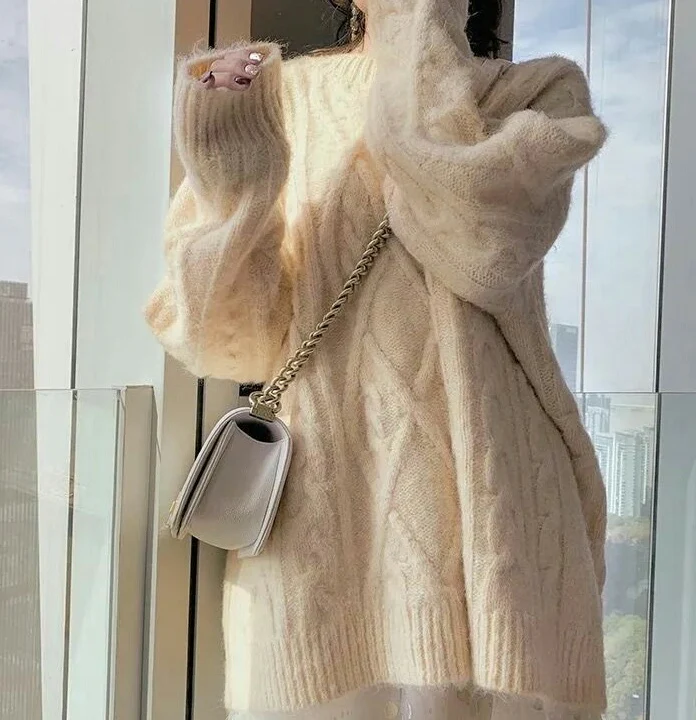 Mink Yellow Cream Pink Loose Sweater - Image 2