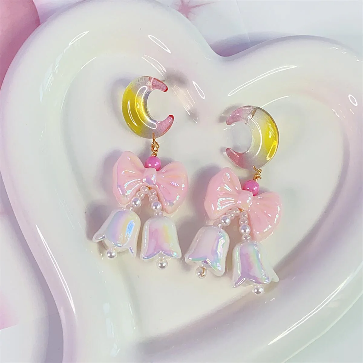 Jelly Crescent Moon Bow Cute Sweet Earrings - Image 3