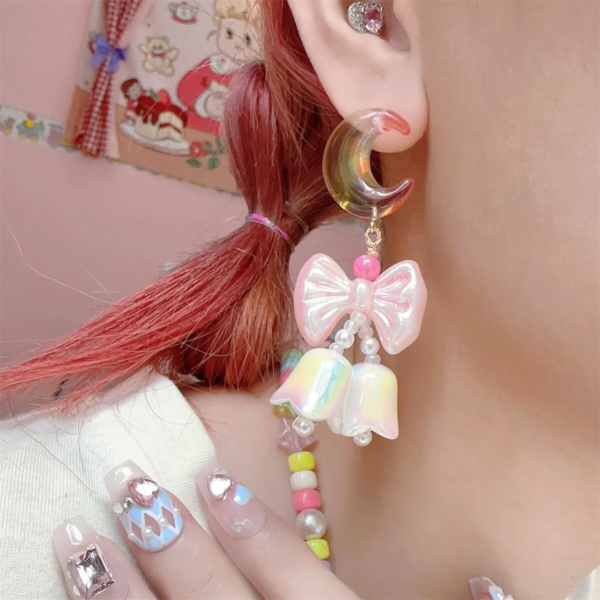 Jelly Crescent Moon Bow Cute Sweet Earrings - Image 7