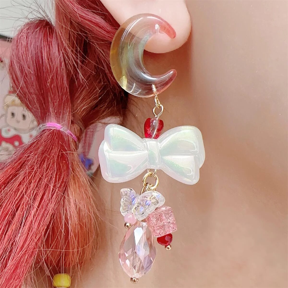 Jelly Crescent Moon Bow Cute Sweet Earrings - Image 8