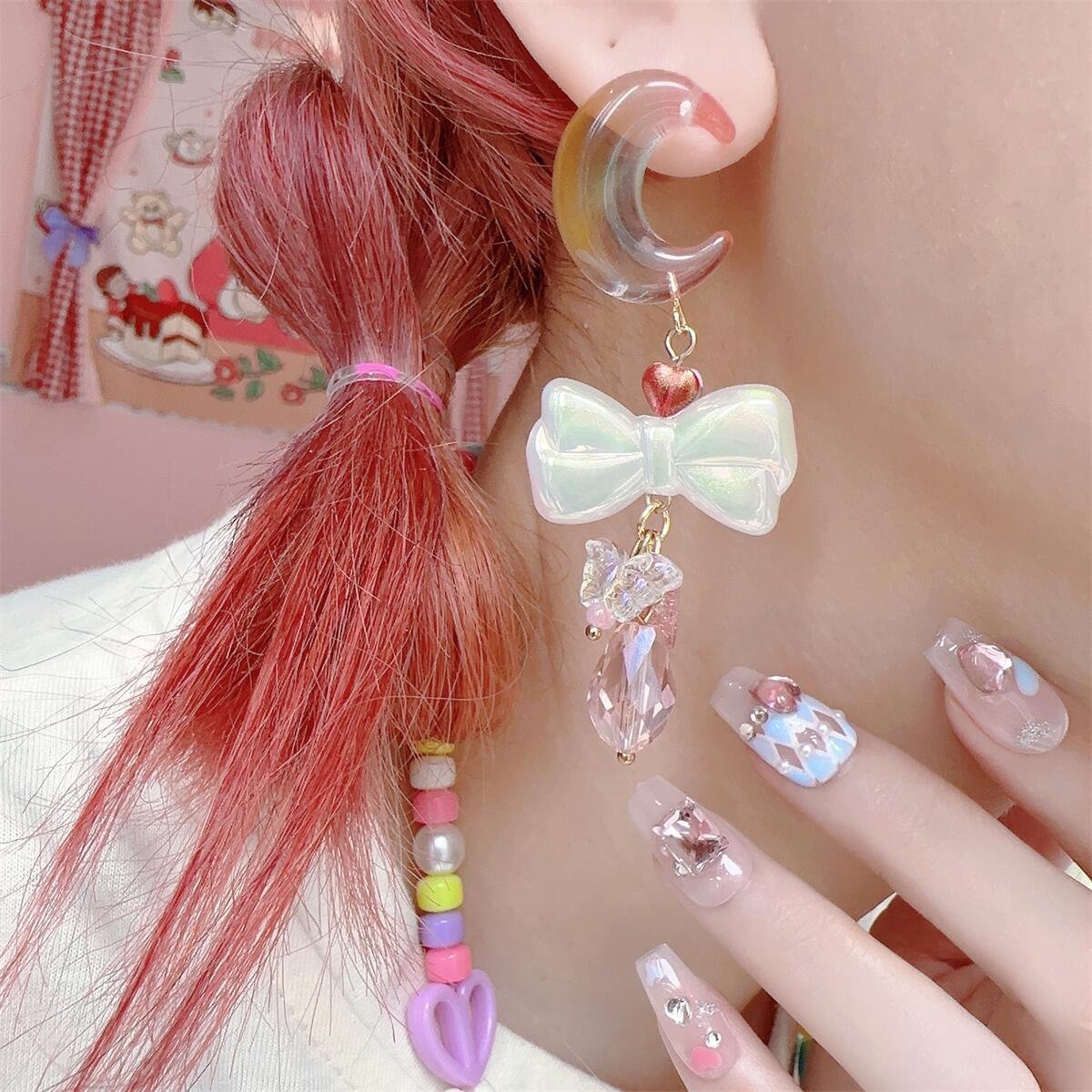 Jelly Crescent Moon Bow Cute Sweet Earrings - Image 9