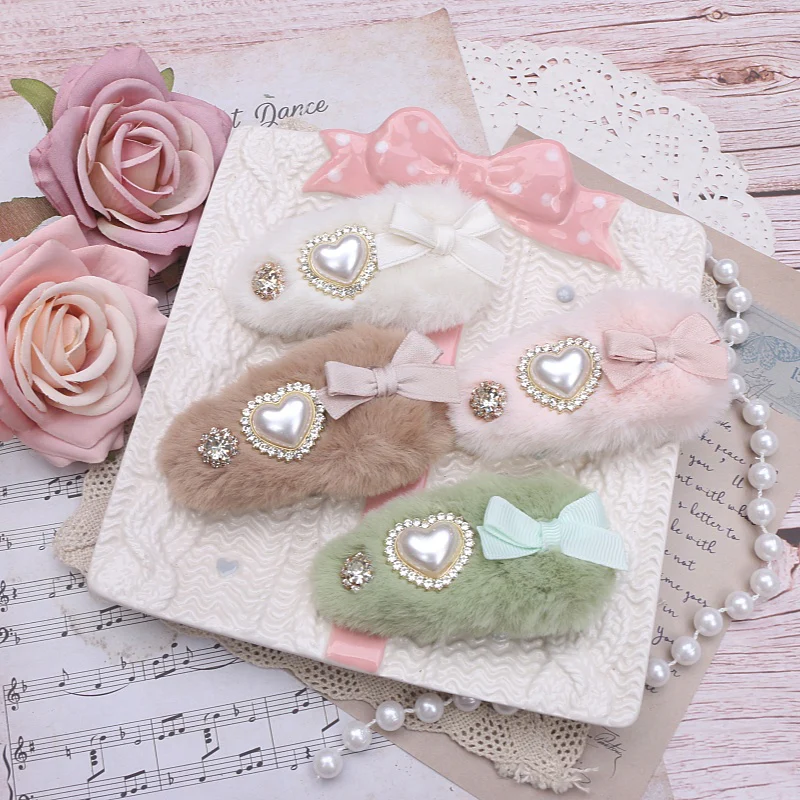 Jirai Kei Pearl Fuzzy Fur Hair Clips Hair Accessories