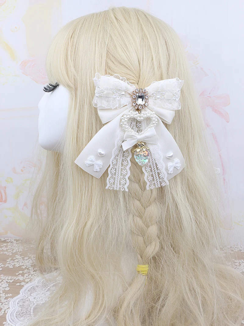 Jirai Kei Pearl Strawberry Taste Bows Heart Hair Clips Hair Accessories - Image 3