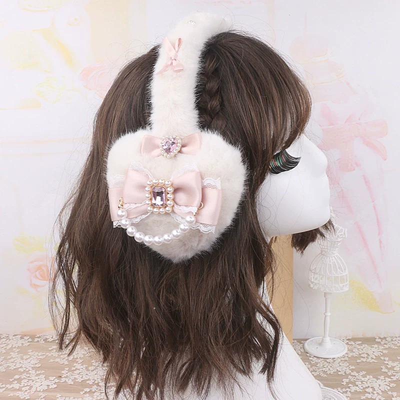 Jirai Kei Pink Black White Fur Winter Earmuffs - Image 3