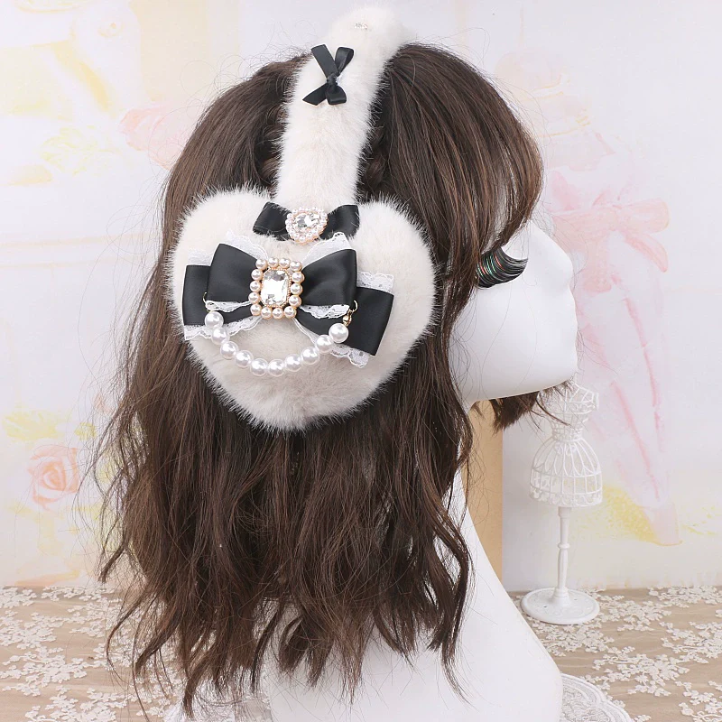 Jirai Kei Pink Black White Fur Winter Earmuffs - Image 4