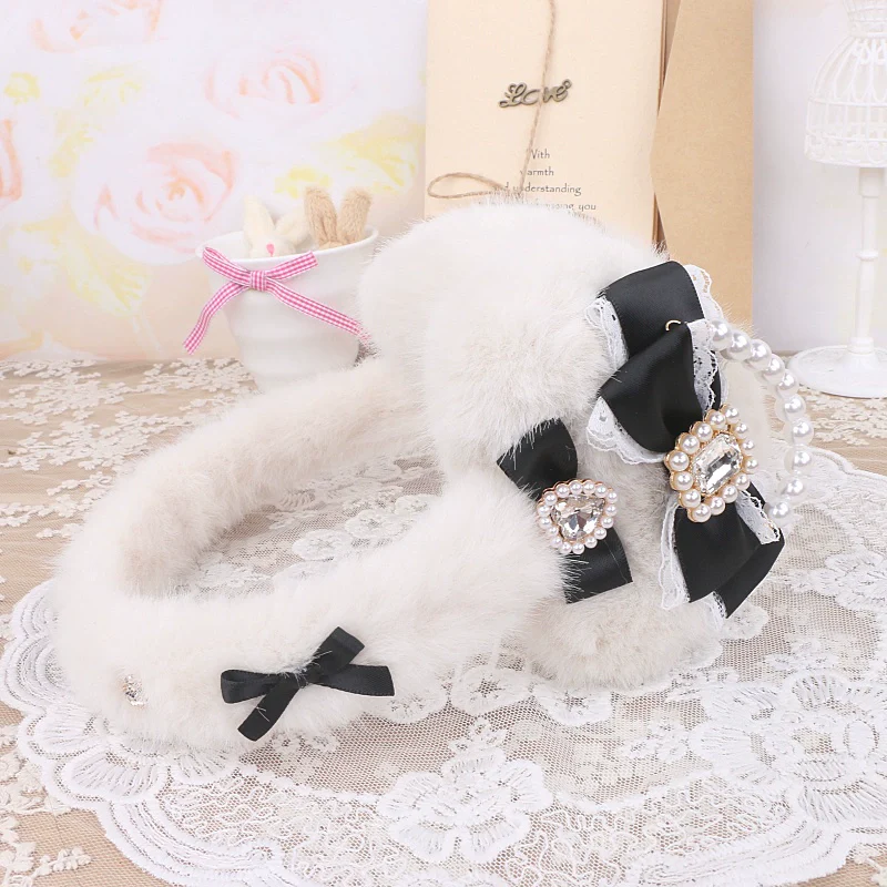 Jirai Kei Pink Black White Fur Winter Earmuffs - Image 8