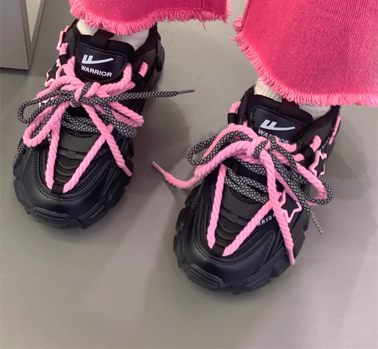 Pink Stars Y2K Girl Thick Soles Black Sporty Sneakers Running Shoes - Image 6