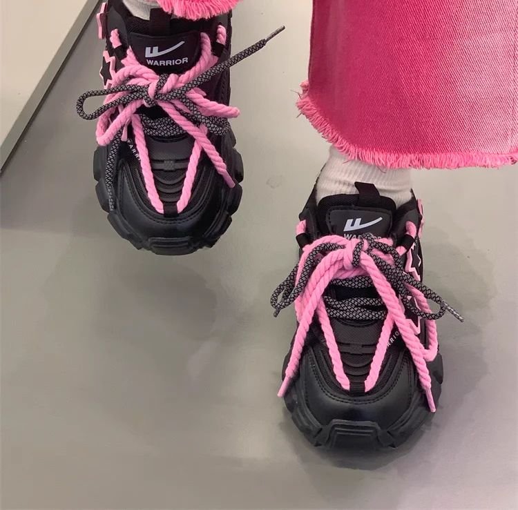 Pink Stars Y2K Girl Thick Soles Black Sporty Sneakers Running Shoes - Image 8