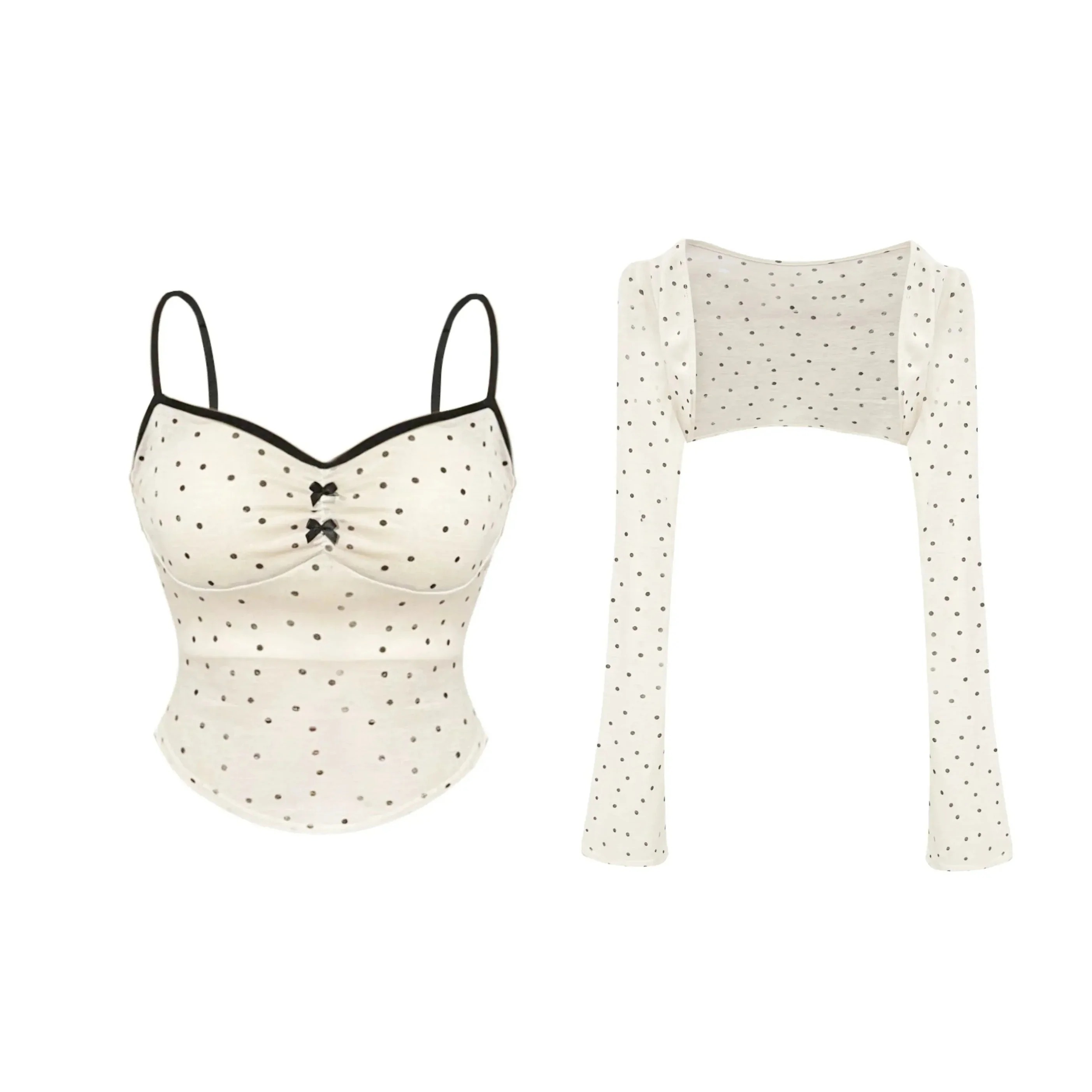 Kiki Good Girl Polka Dot Black White Cami Cardigan Velvet Skirt Three Piece Set - Image 8