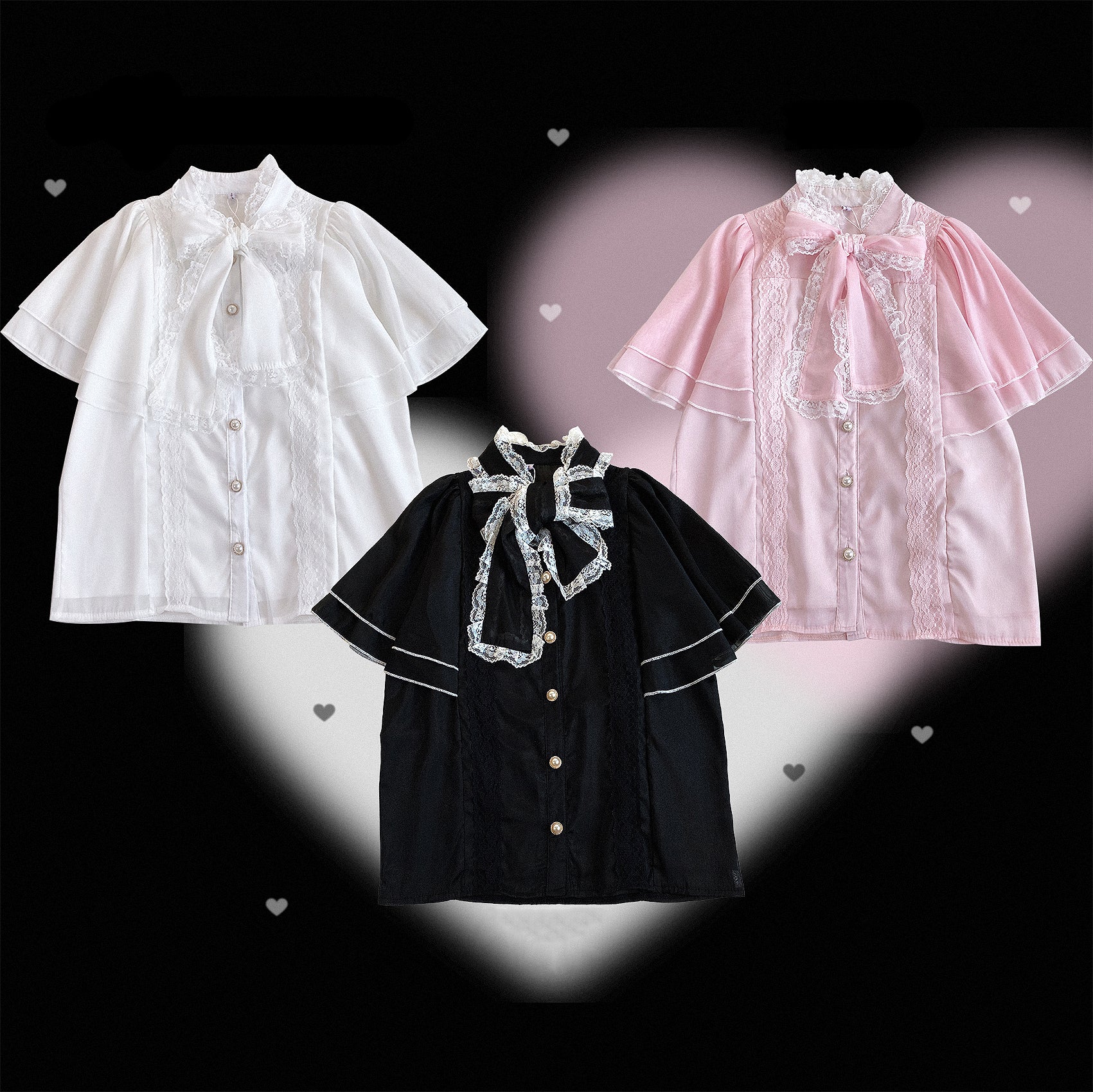 Kitten Bullet Butterfly Princess Pink Black White Blouse Top