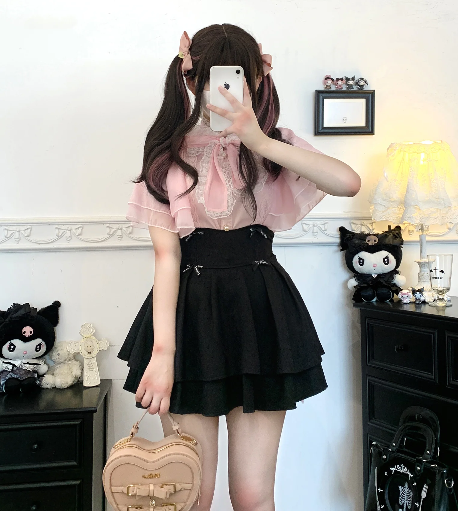 Kitten Bullet Butterfly Princess Pink Black White Blouse Top - Image 5