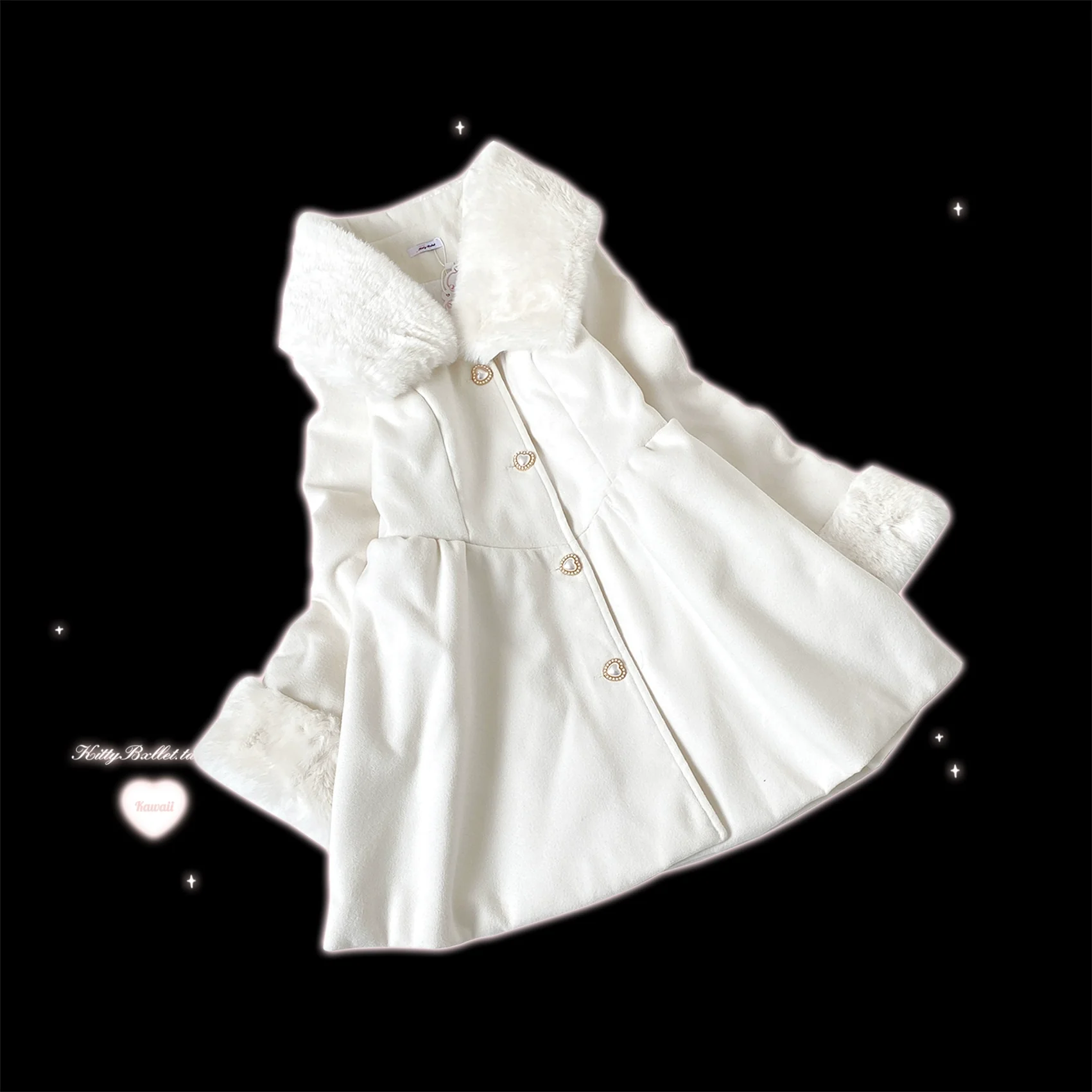 Kitten Bullet Confession Poem White Pink Black Blue Coat Dress Overcoat - Image 3