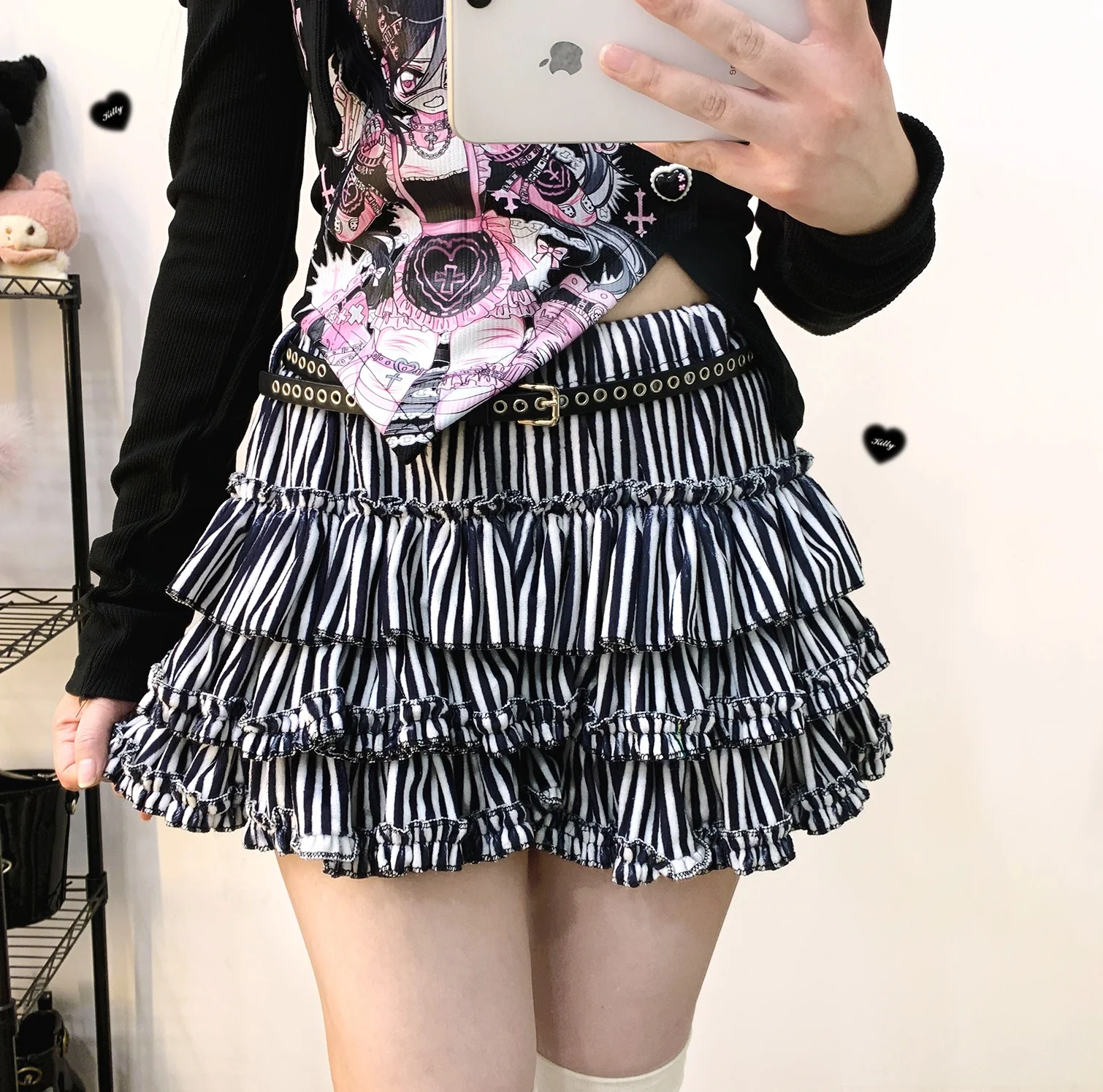 Kitten Bullet Heavenly Hospital Striped Blue Black Rabbit Ears Hoodie Skirt Two Piece Set - Image 7