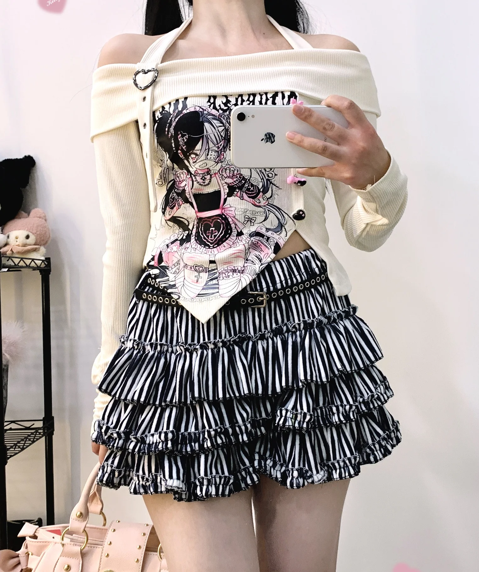 Kitten Bullet Heavenly Hospital Striped Blue Black Rabbit Ears Hoodie Skirt Two Piece Set - Image 8