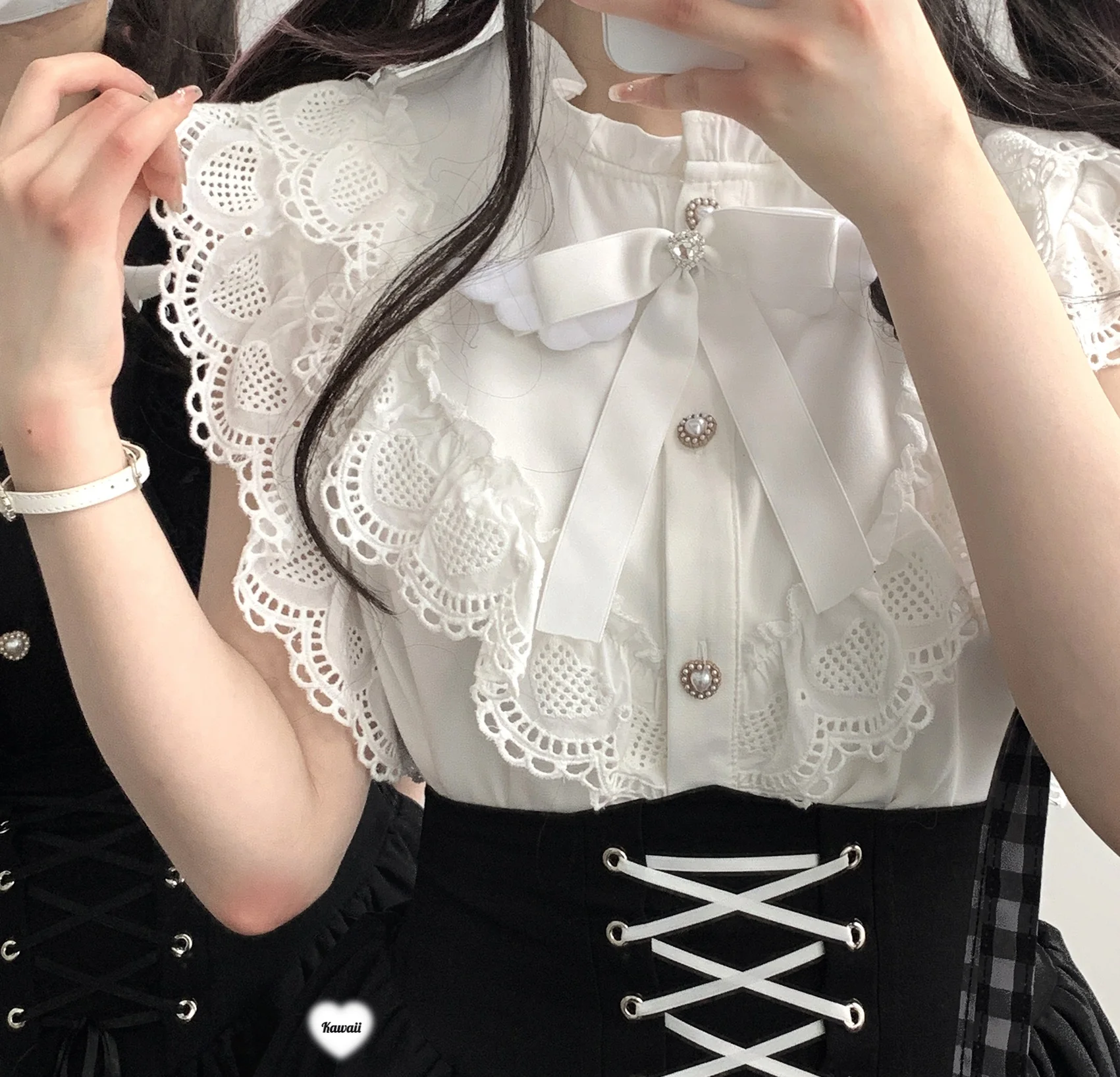 Kitten Bullet Jirai Kei Girls Fantasy Paradise White Black Shirt Blouse - Image 4