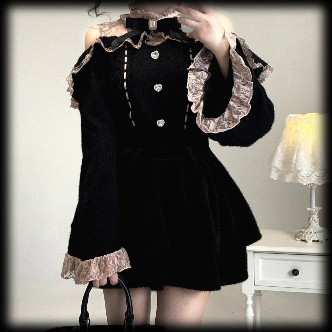 Kitten Bullet Love Lace Winter Blouse Top - Image 5