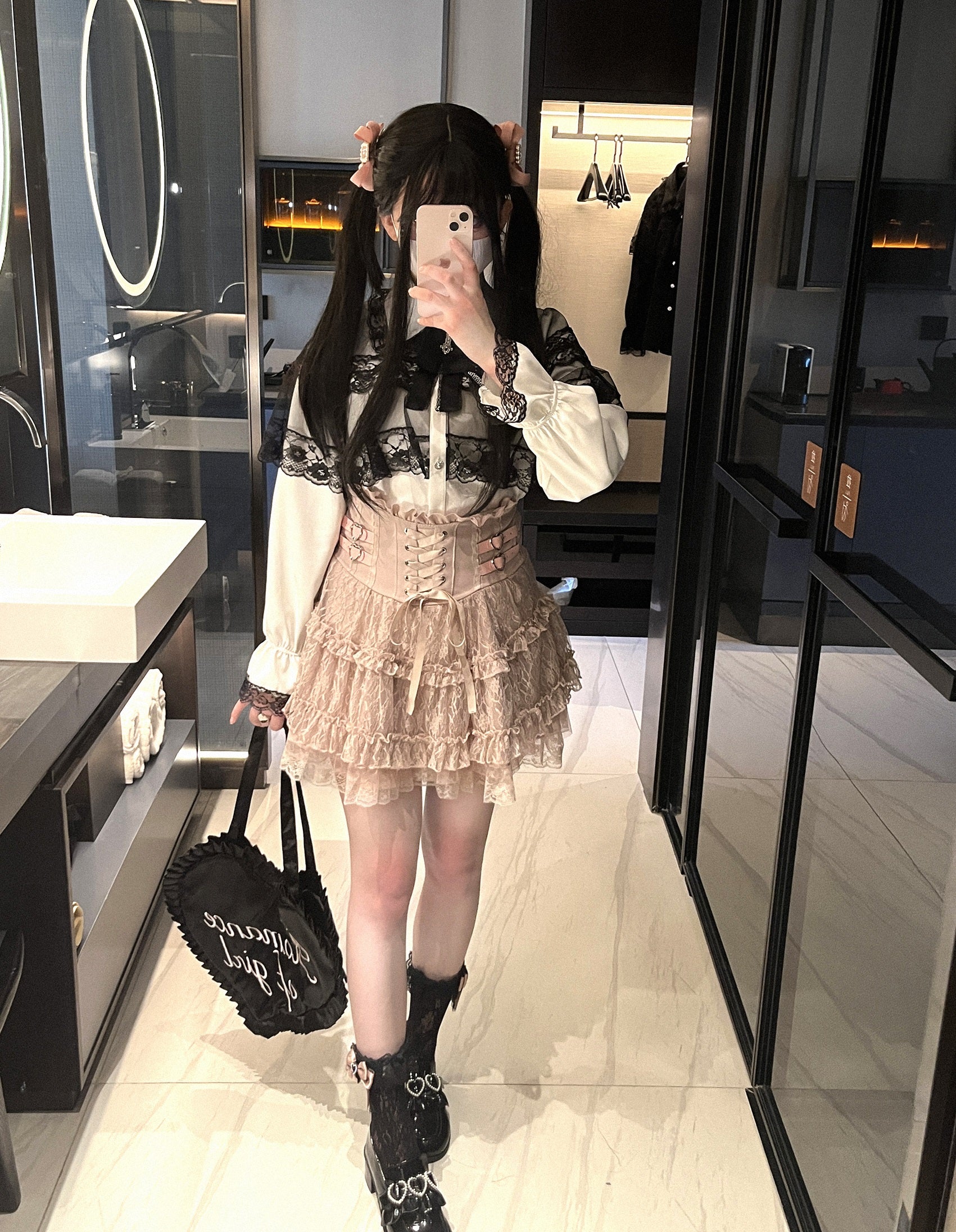 Kitten Bullet Mist Veil Black White Blouse Top - Image 10