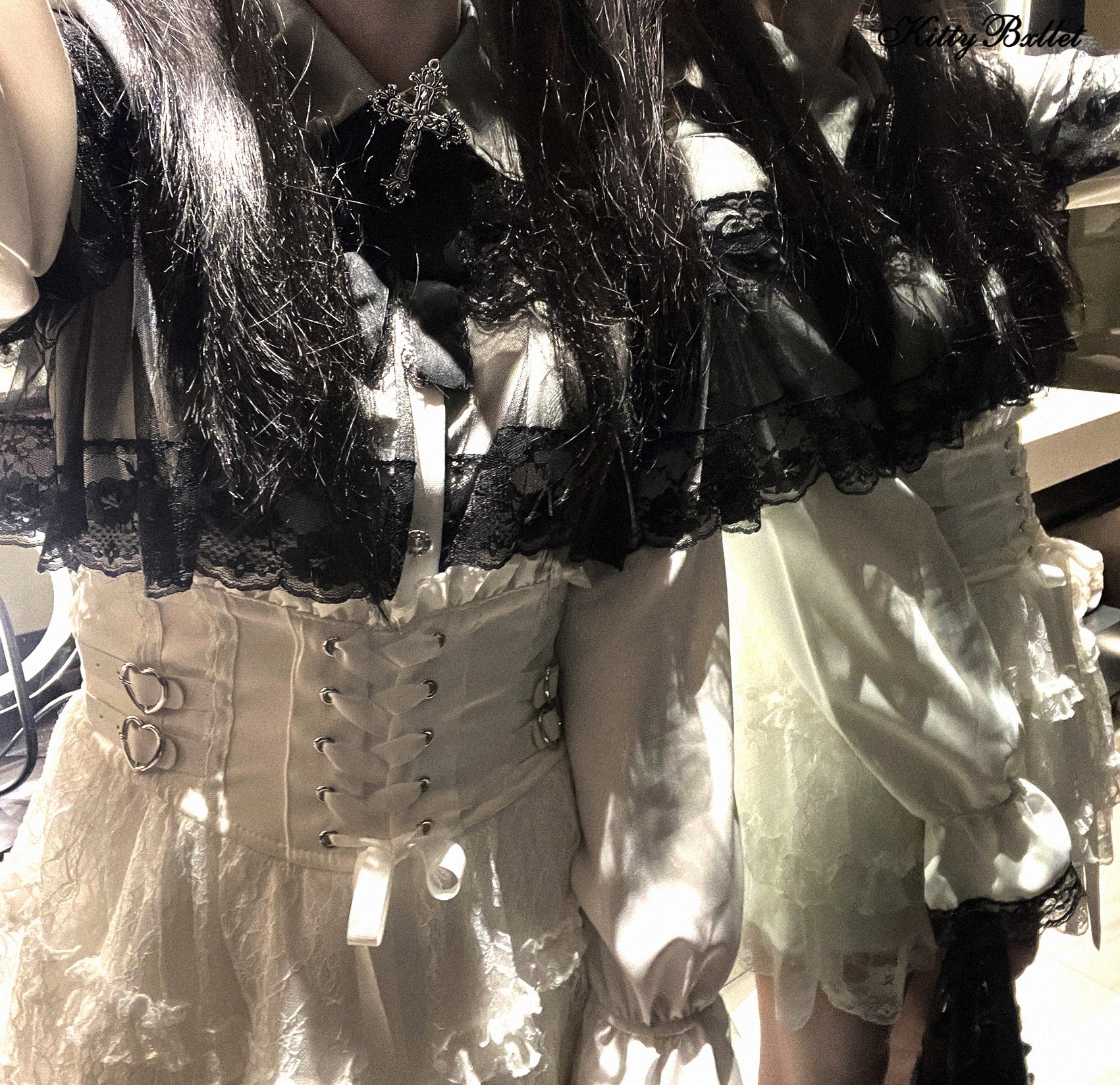 Kitten Bullet Mist Veil Black White Blouse Top - Image 11